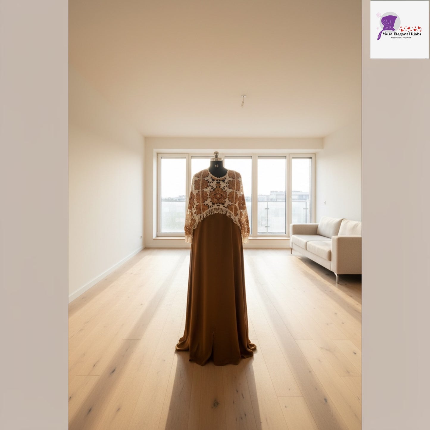 Earthy Elegance Crocheted Cape & Abaya Set