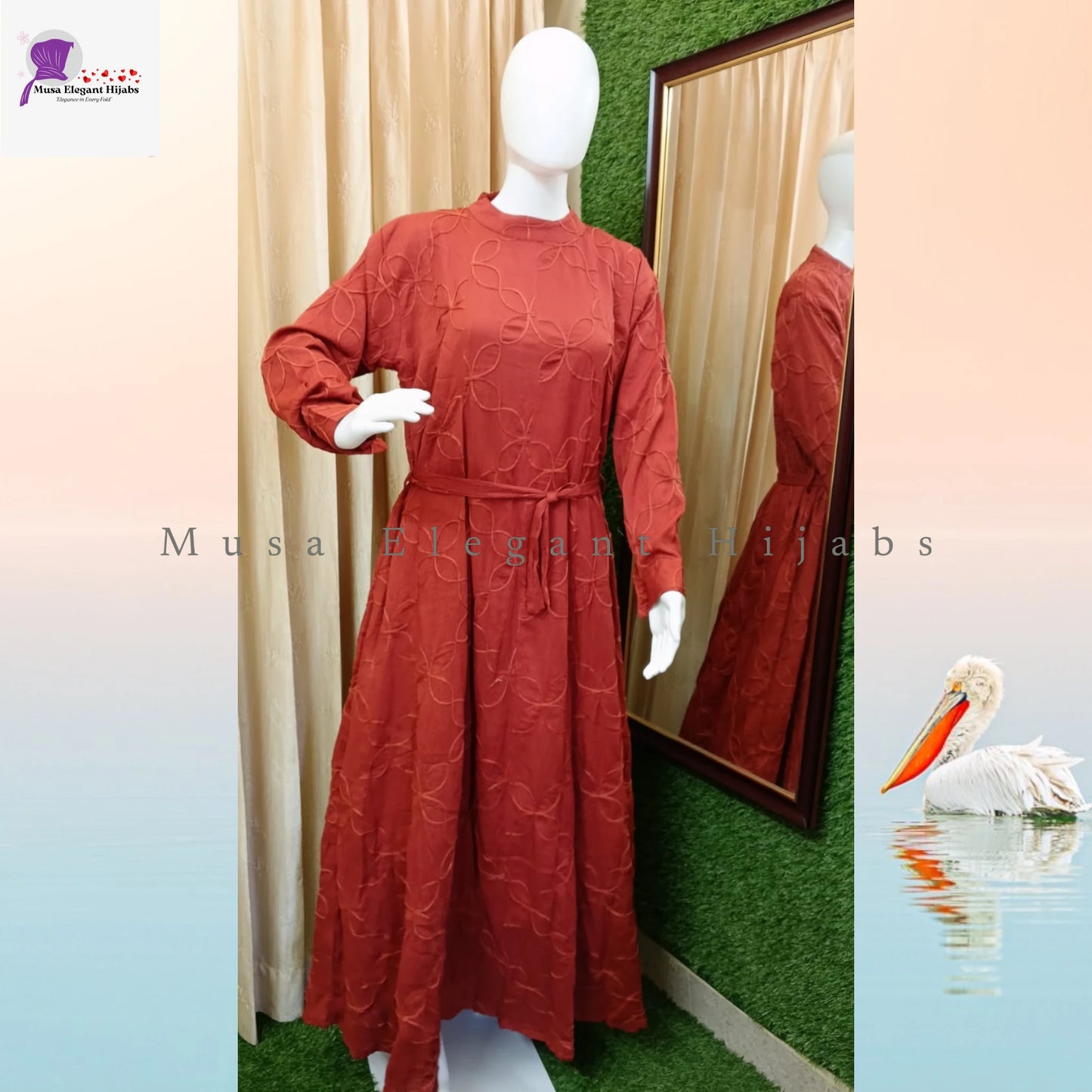 Rust Textured Embossed Gown