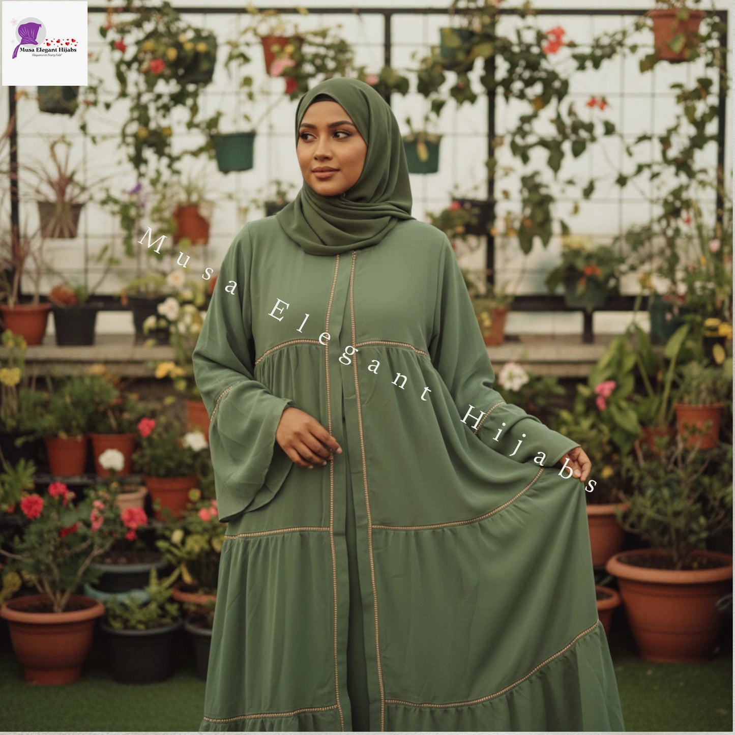 Moss green Cascade Abaya
