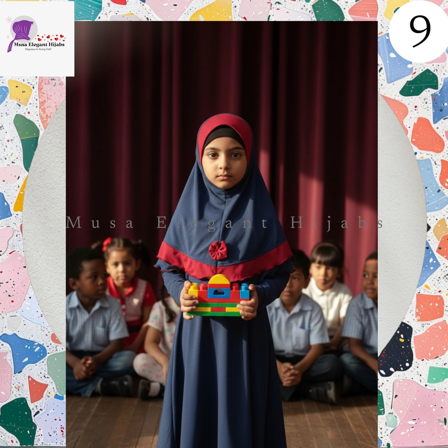 Little Noor Bow Hijabs - Royal Ink Blue