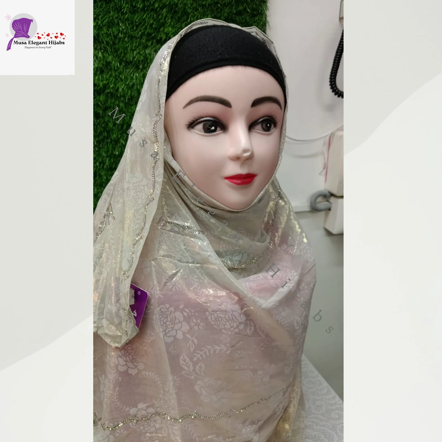 Laila Golden Shimmer Hijabs - Ivory Gold