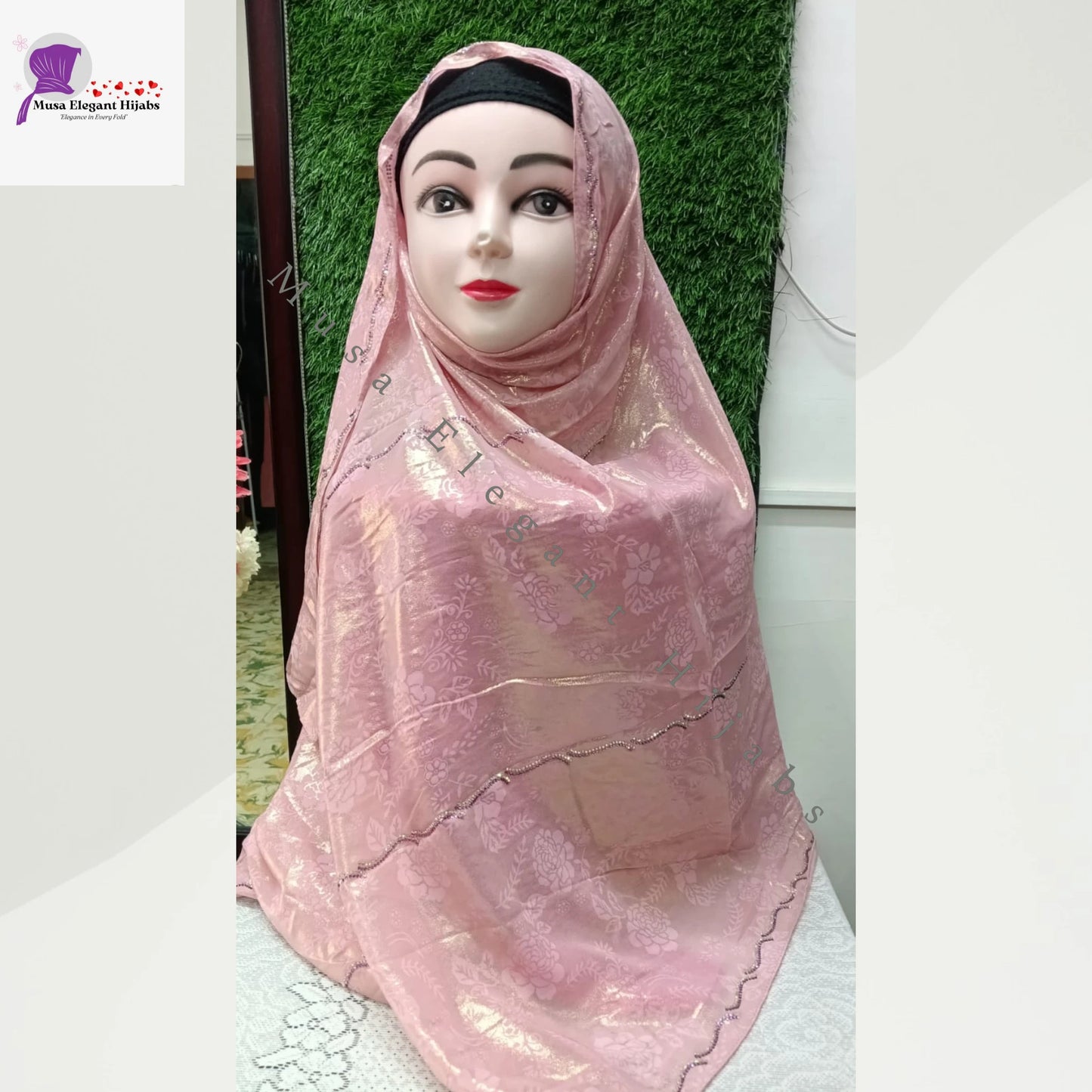 Laila Golden Shimmer Hijabs - Blush Pink