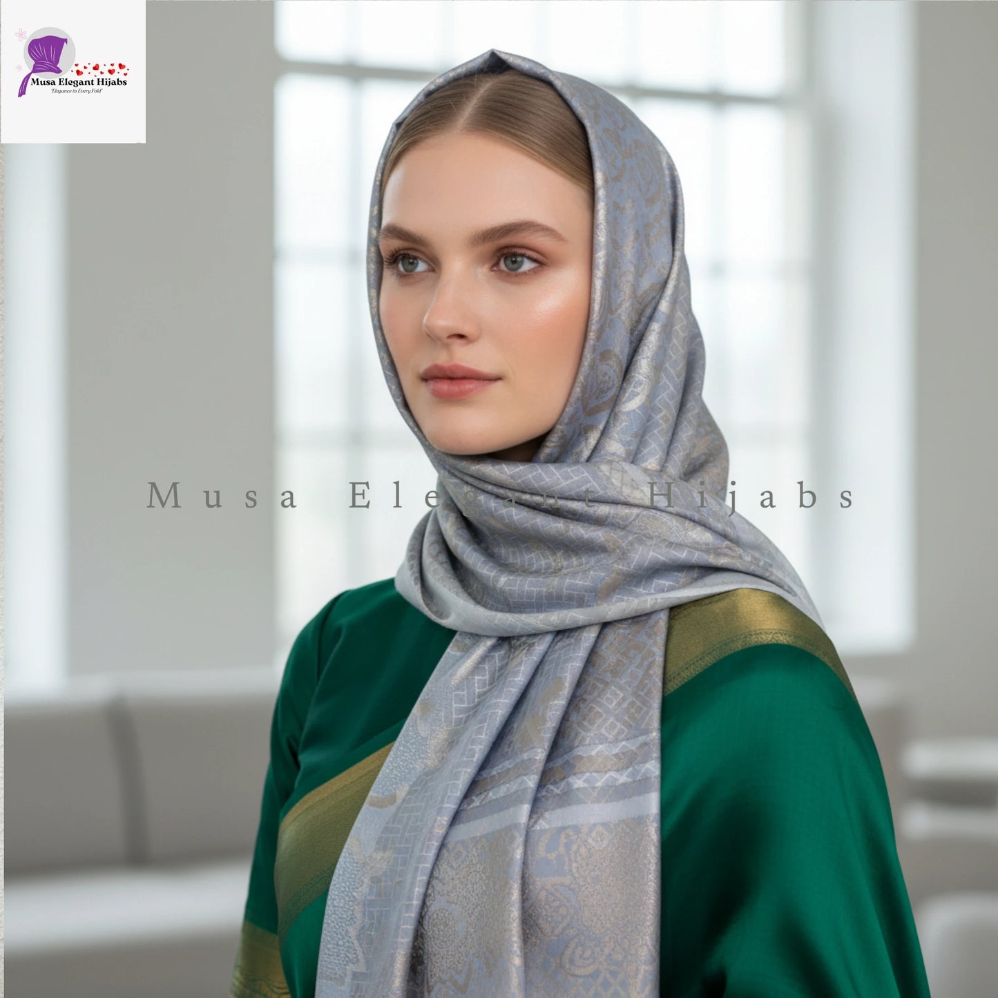 Zareen Silk Hijab - Glacier Blue Pearl