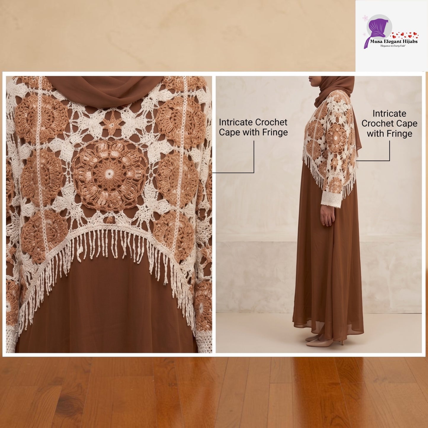 Earthy Elegance Crocheted Cape & Abaya Set