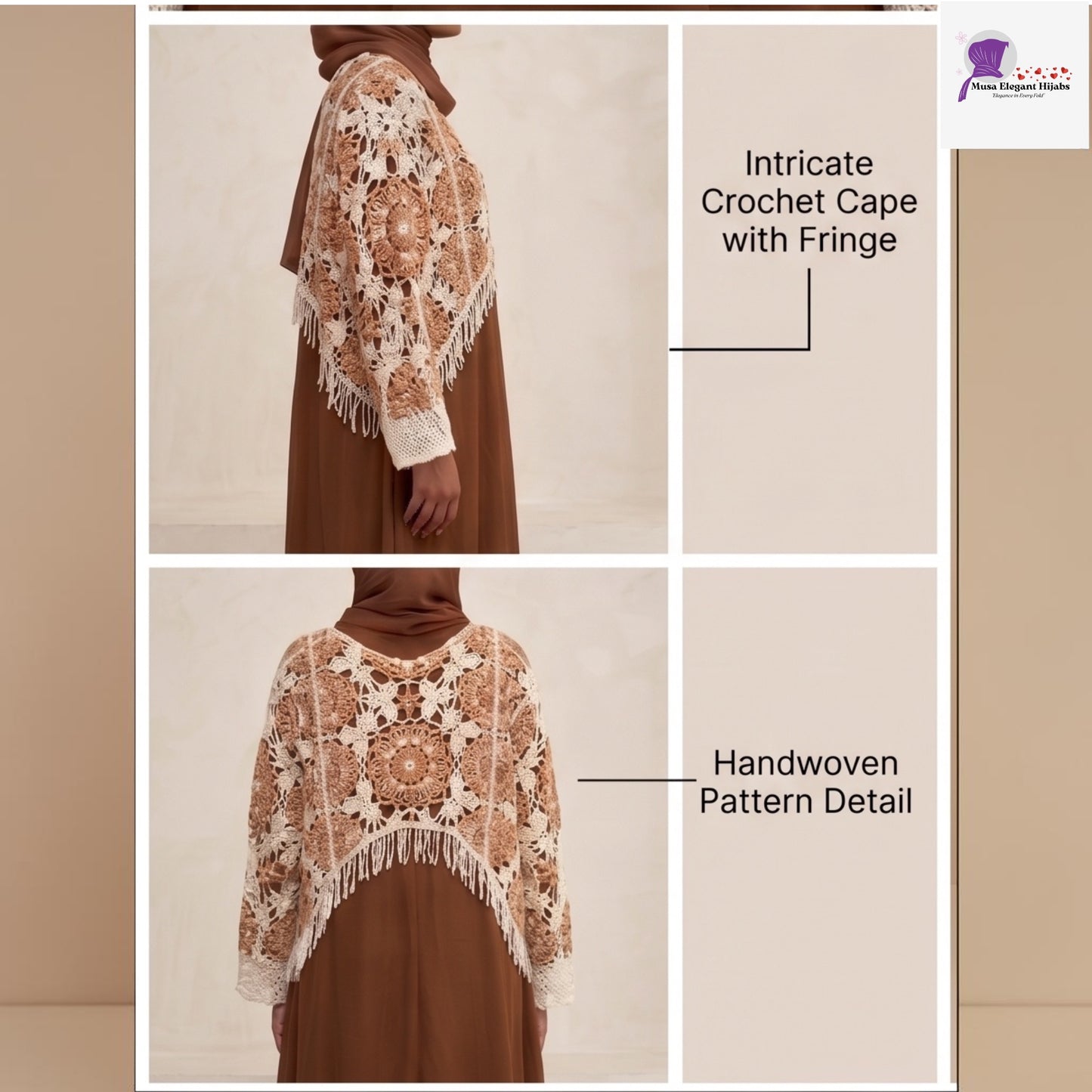 Earthy Elegance Crocheted Cape & Abaya Set