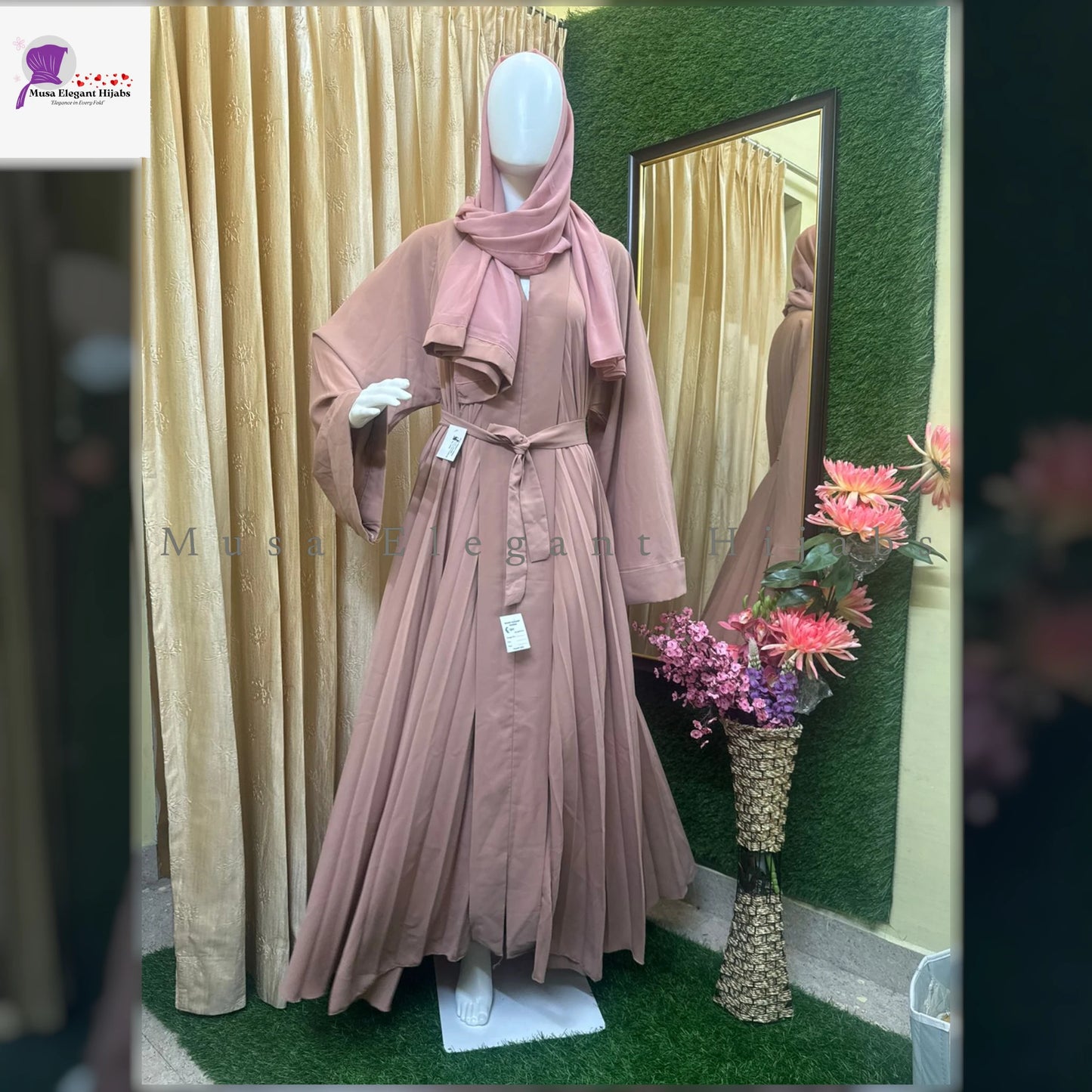 Pleated Kaftan Abaya- Pink