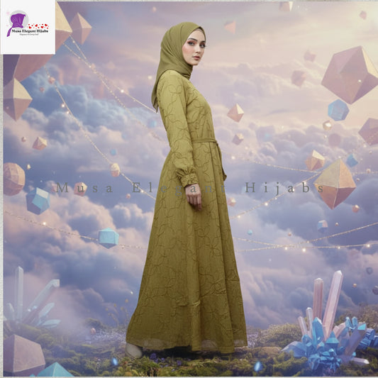 Olive Textured Embossed Gown