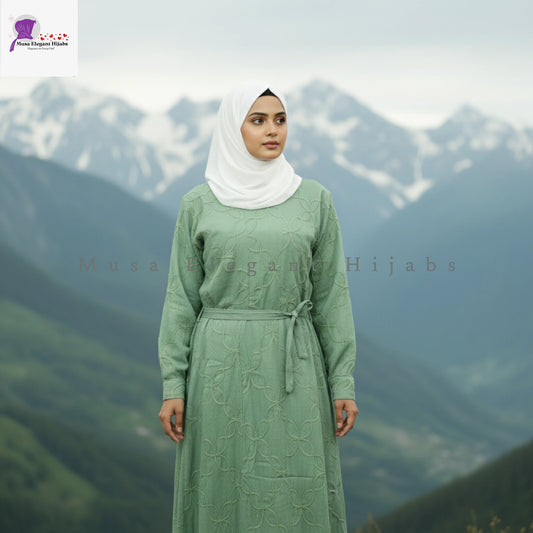 Green Textured Embossed Gown