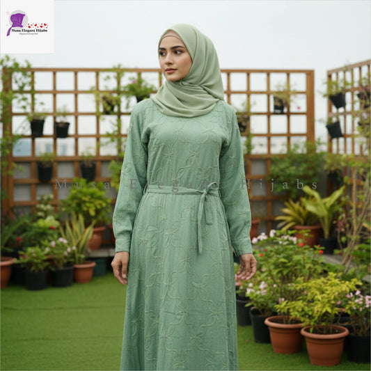 Green Textured Embossed Gown