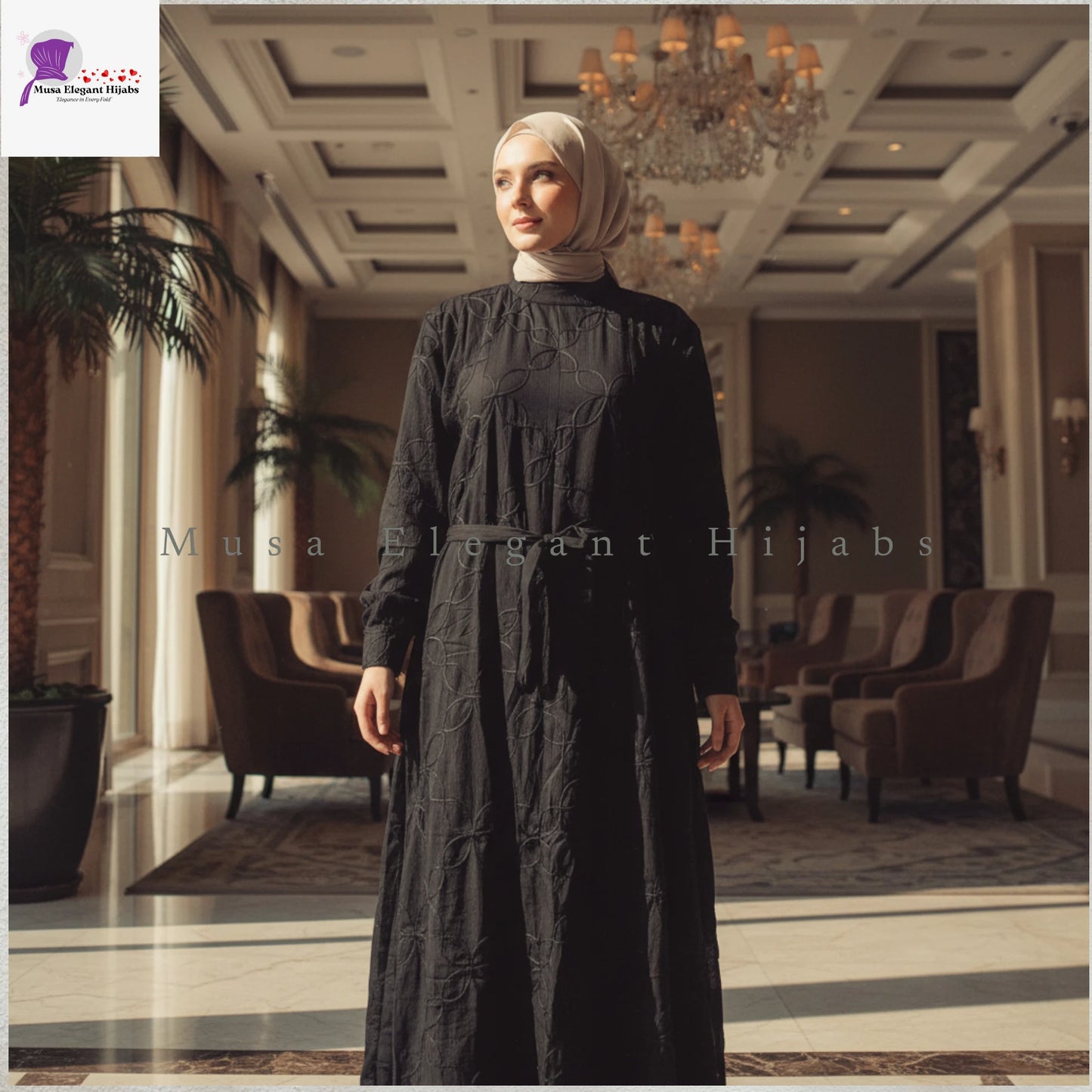 Black Textured Embossed Gown