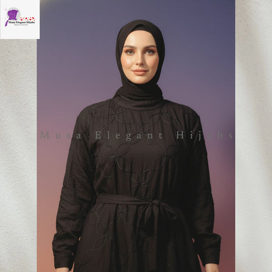 Black Textured Embossed Gown