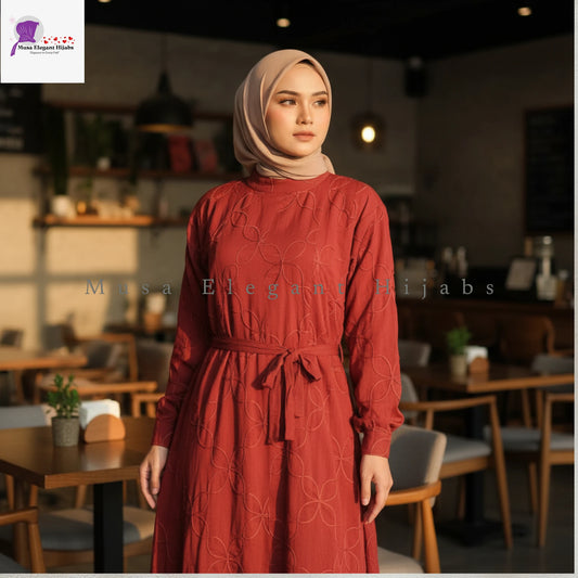 Rust Textured Embossed Gown