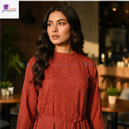 Rust Textured Embossed Gown