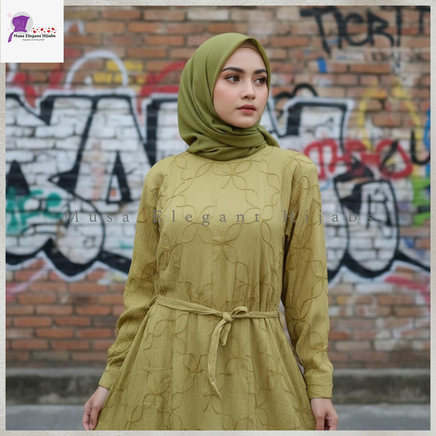 Olive Textured Embossed Gown