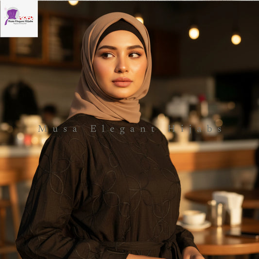 Black Textured Embossed Gown