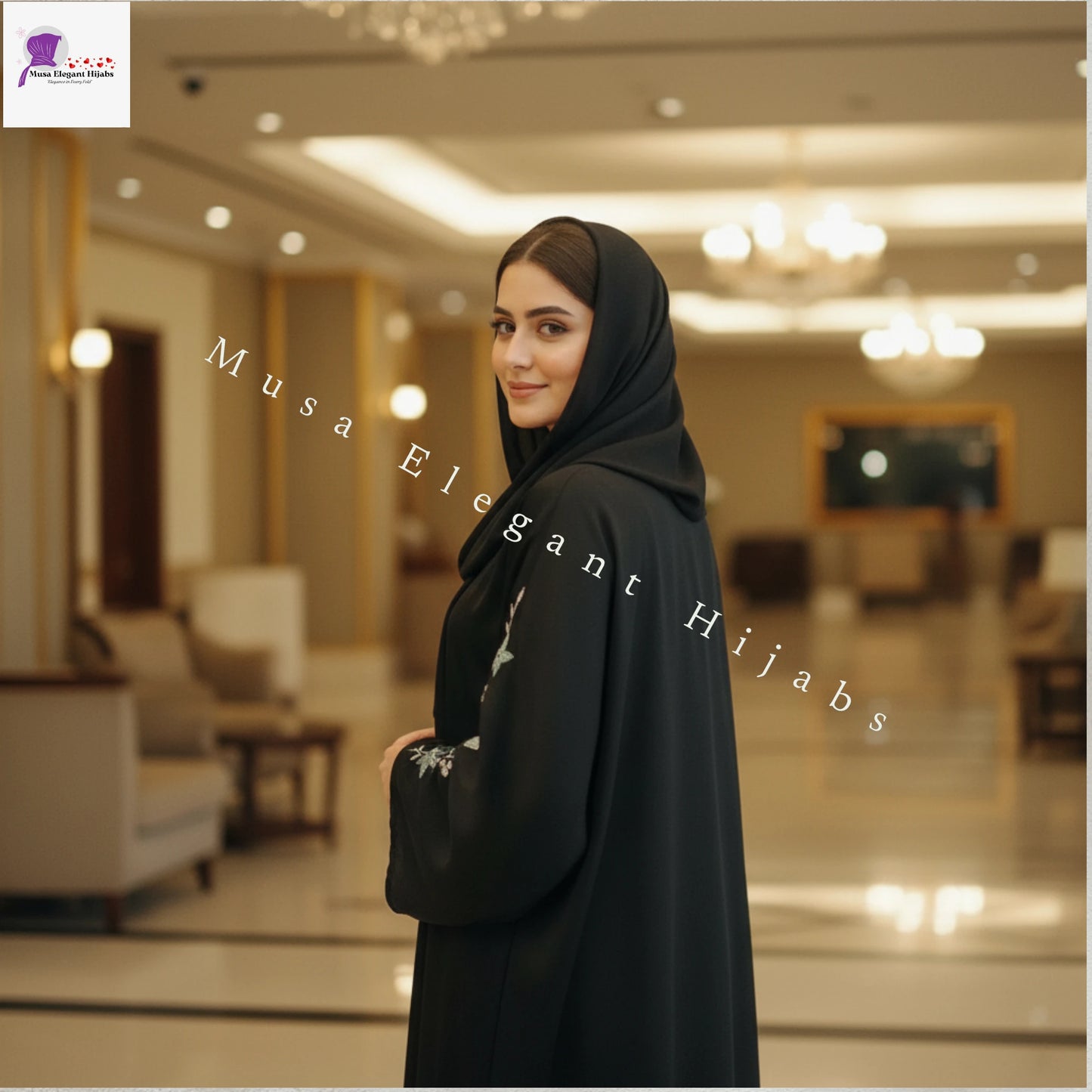 Black Royale Handwork Abaya