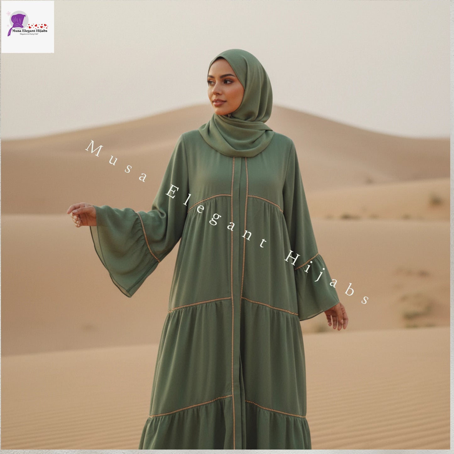 Moss green Cascade Abaya