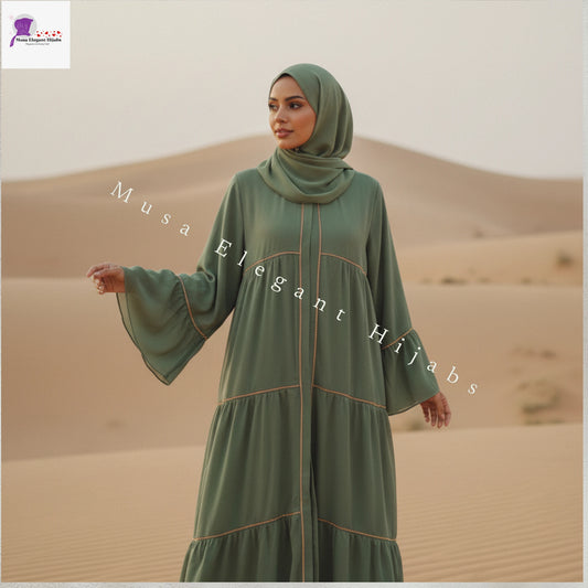 Moss green Cascade Abaya