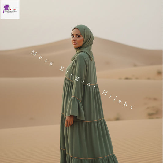 Moss green Cascade Abaya