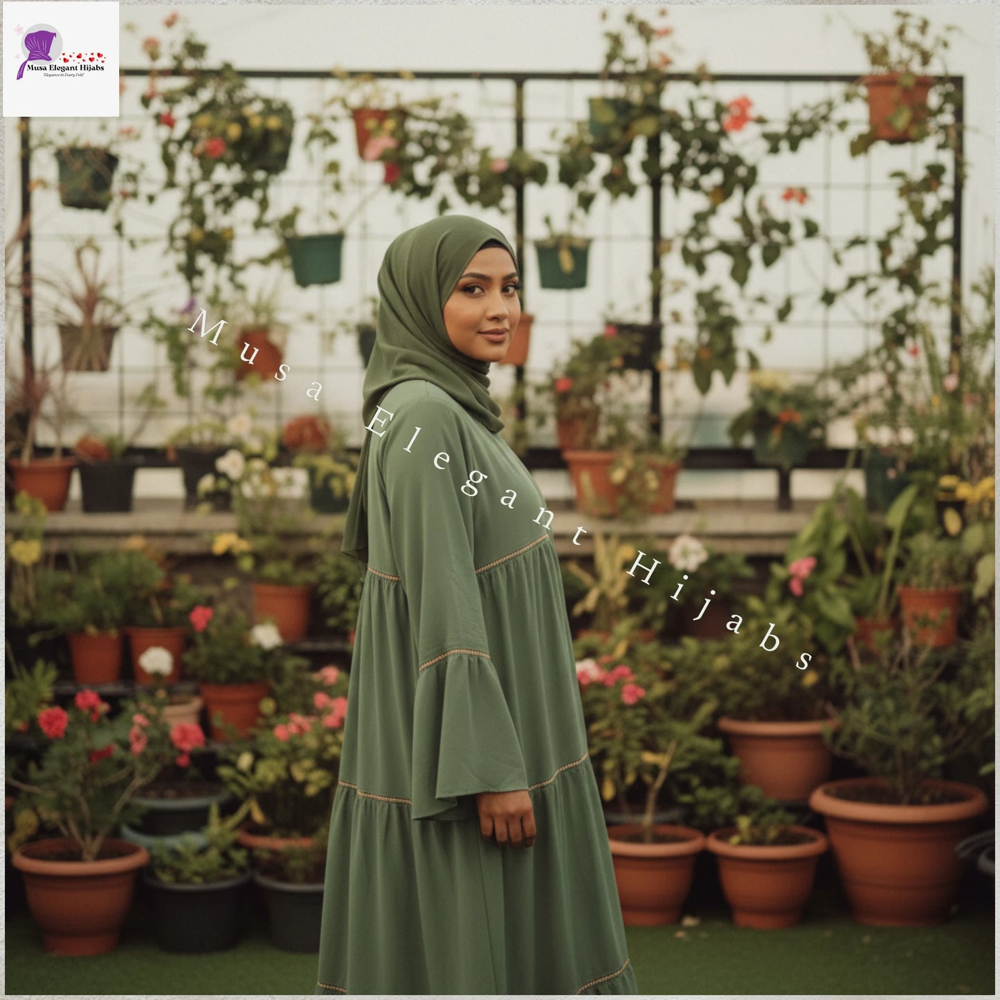 Moss green Cascade Abaya