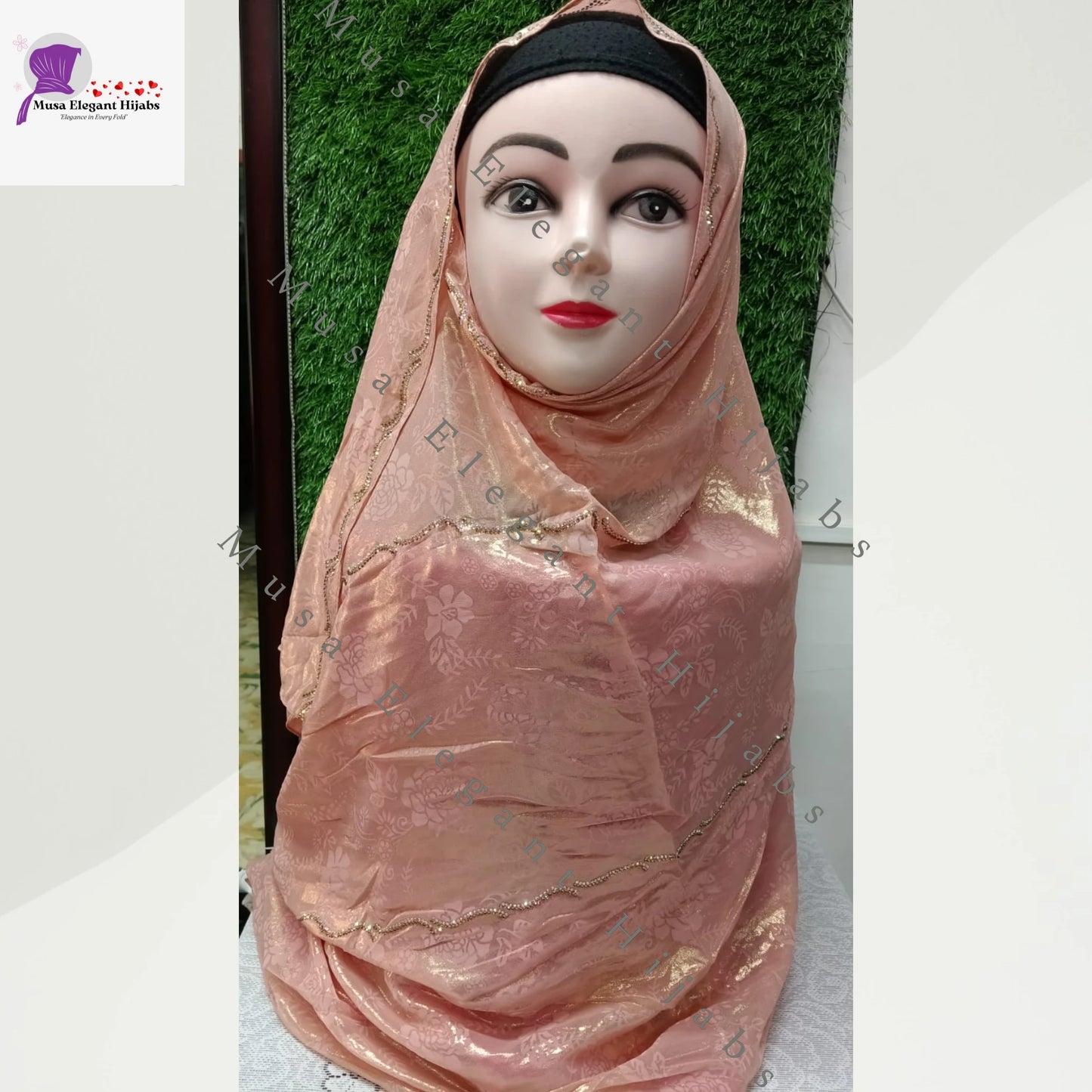 Laila Golden Shimmer Hijabs - Peach