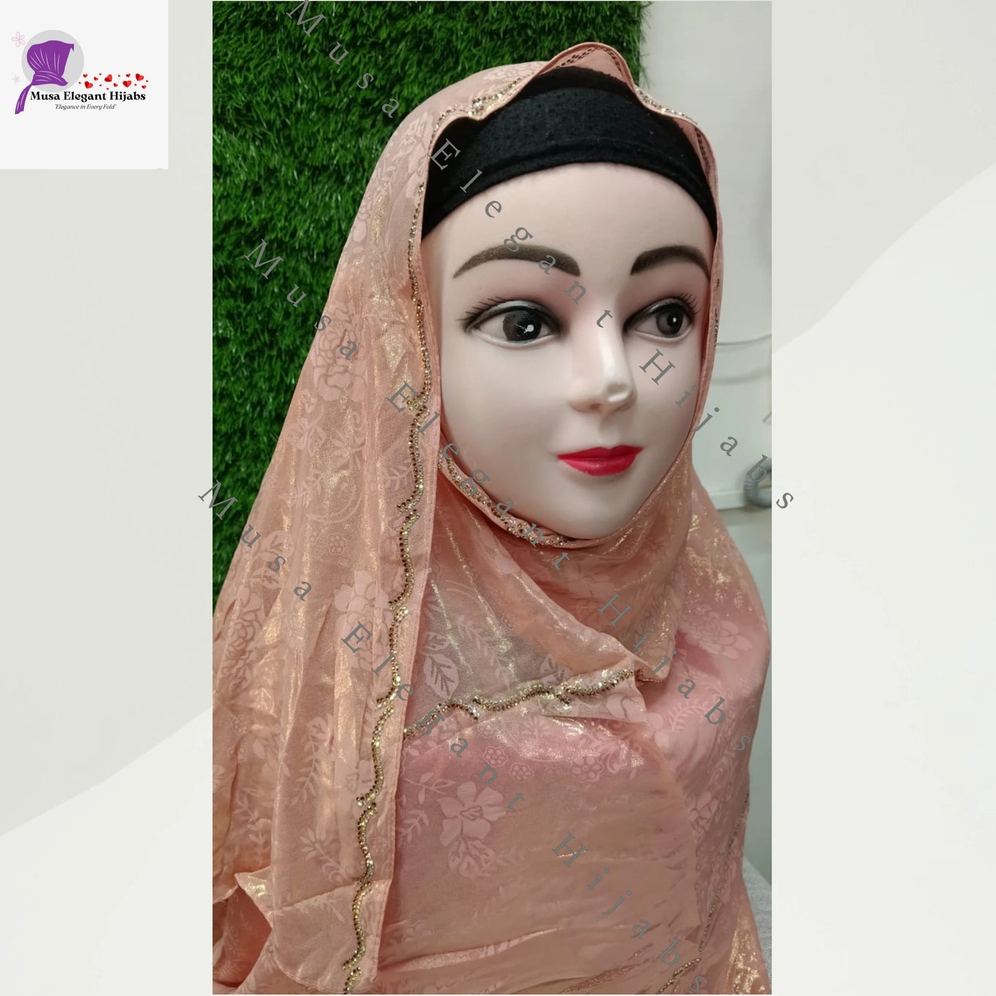 Laila Golden Shimmer Hijabs - Peach