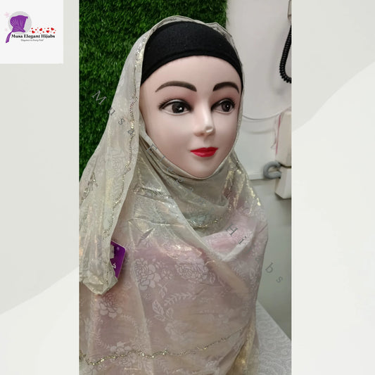 Laila Golden Shimmer Hijabs - Ivory Gold