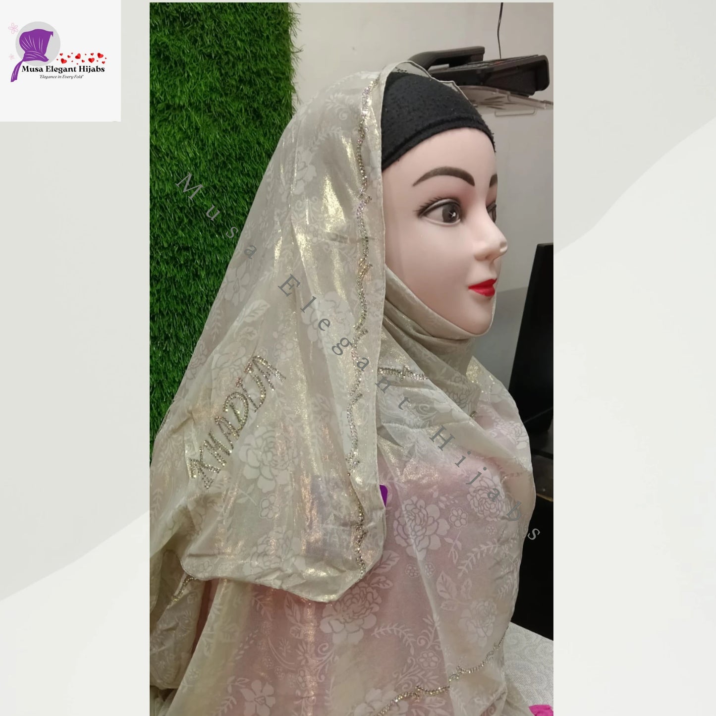 Laila Golden Shimmer Hijabs - Ivory Gold