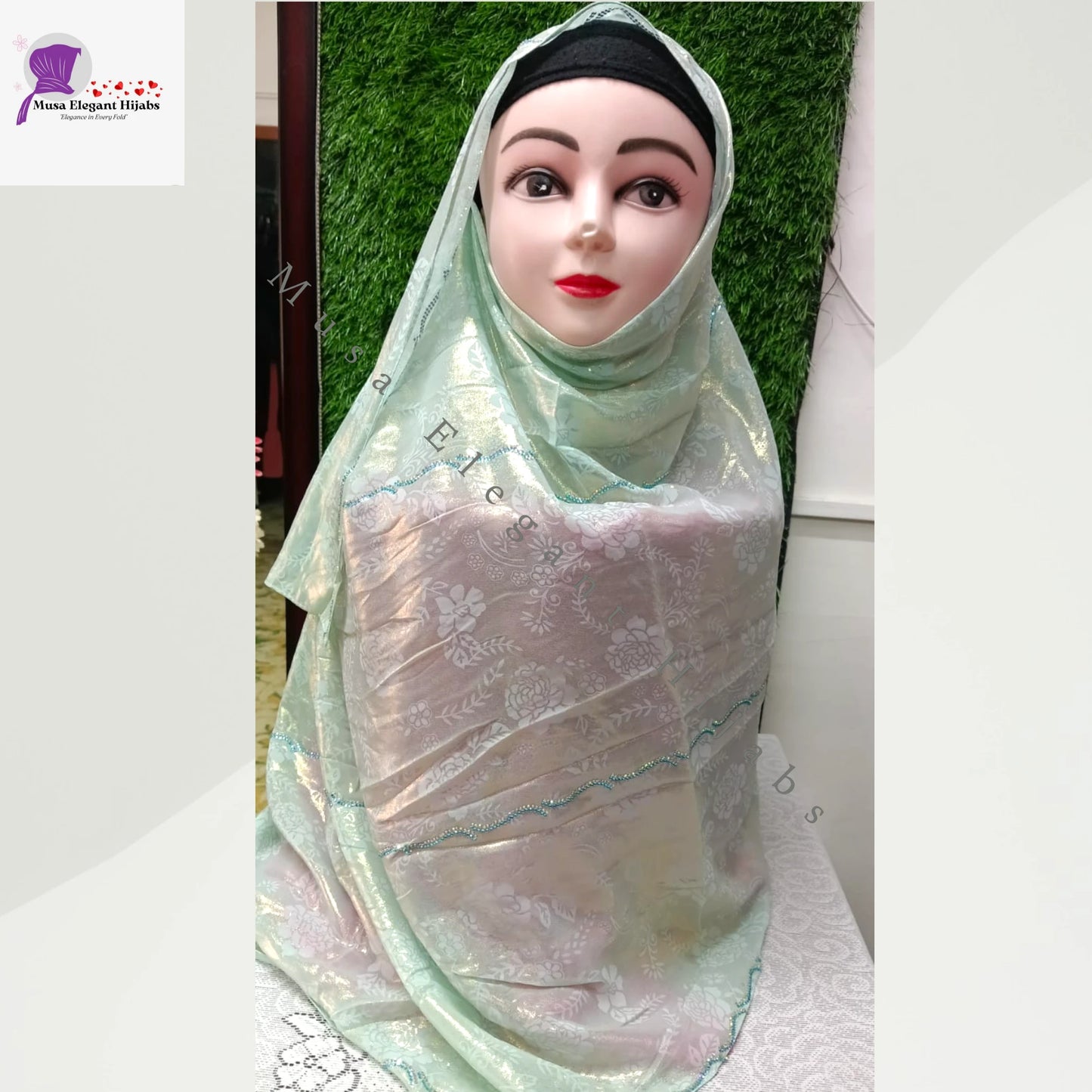 Laila Golden Shimmer Hijabs - Mint Champagne Pearl