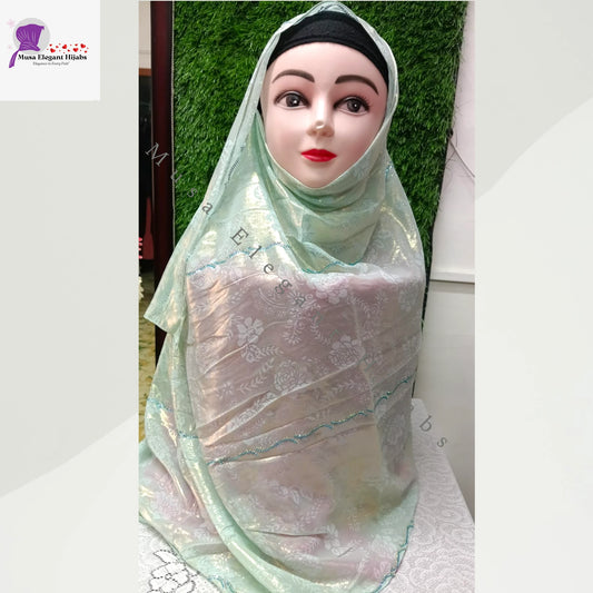 Laila Golden Shimmer Hijabs - Mint Champagne Pearl