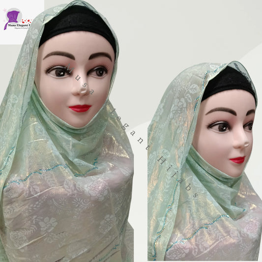 Laila Golden Shimmer Hijabs - Mint Champagne Pearl