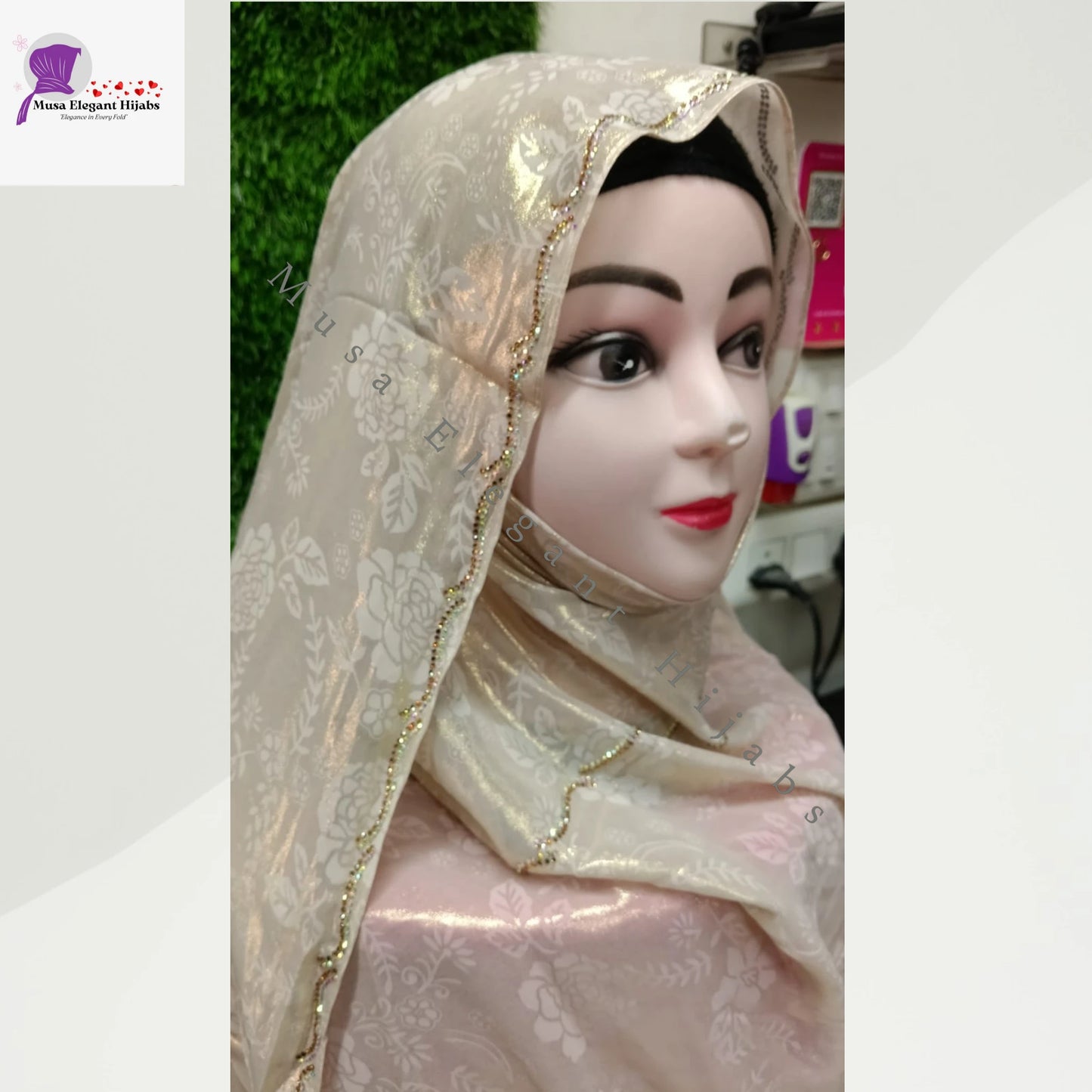 Laila Golden Shimmer Hijabs - Soft Beige