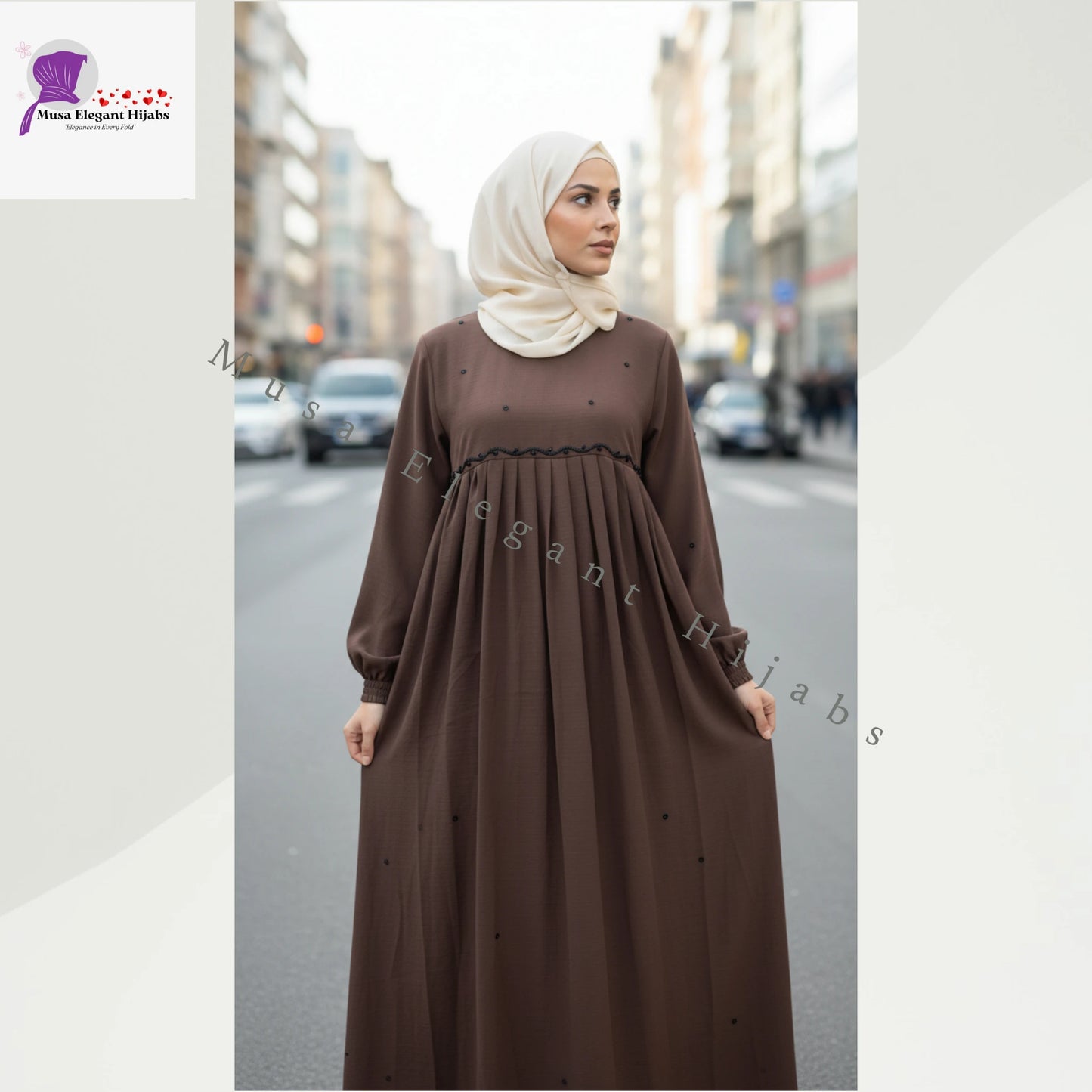 Amirah Pleated Abaya - Cocoa Mocha