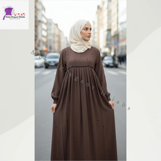 Amirah Pleated Abaya - Cocoa Mocha