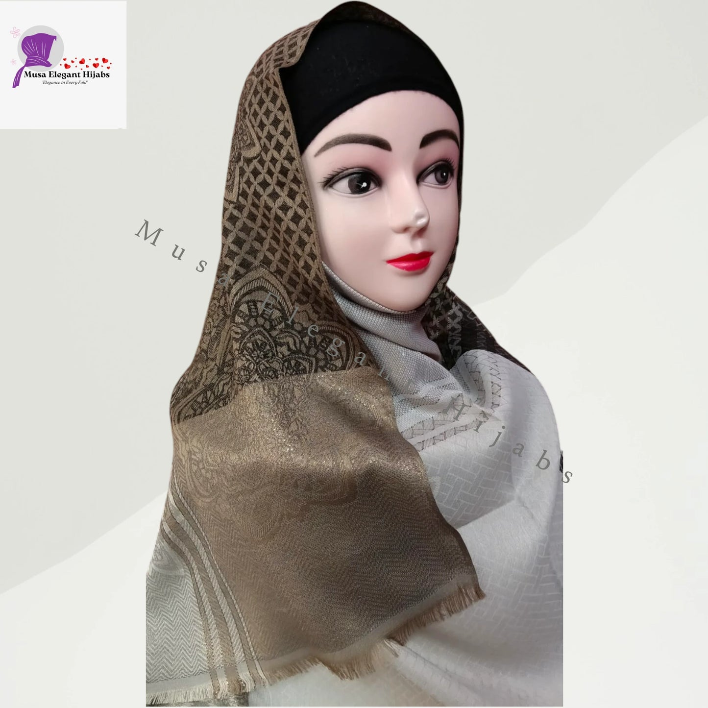 Zareen Silk Hijab - Antique Taupe Gold