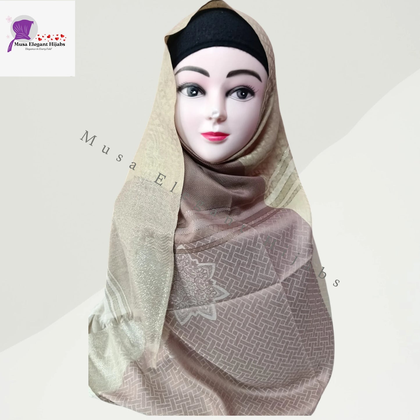 Zareen Silk Hijab - Ivory Taupe Pearl
