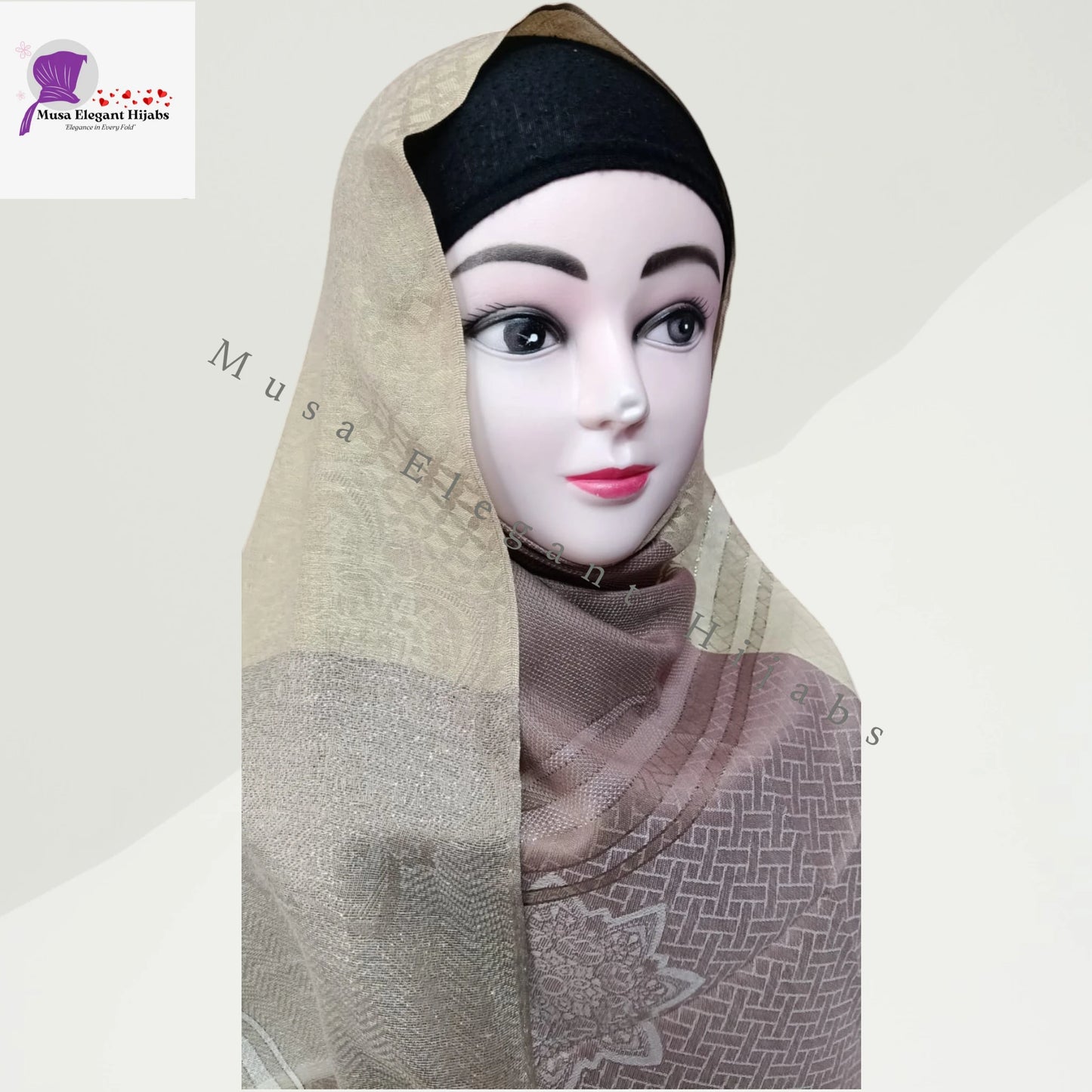 Zareen Silk Hijab - Ivory Taupe Pearl