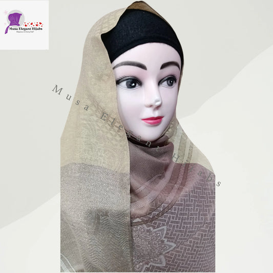 Zareen Silk Hijab - Ivory Taupe Pearl