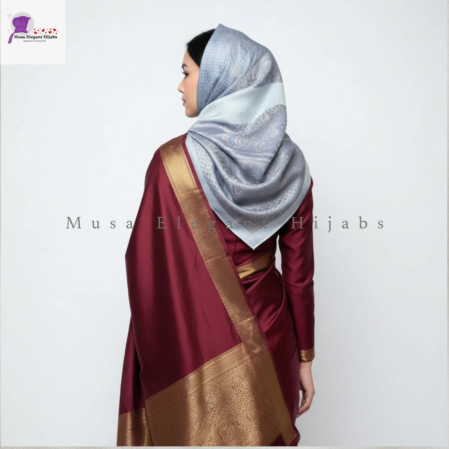 Zareen Silk Hijab - Glacier Blue Pearl