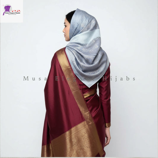 Zareen Silk Hijab - Glacier Blue Pearl