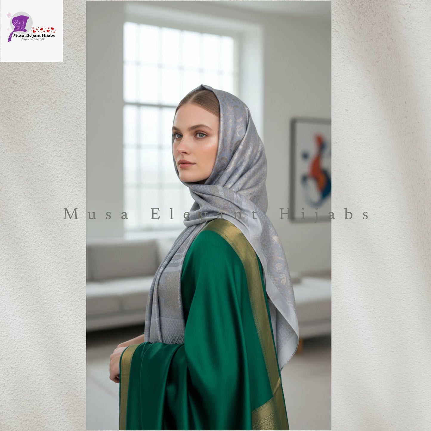 Zareen Silk Hijab - Glacier Blue Pearl