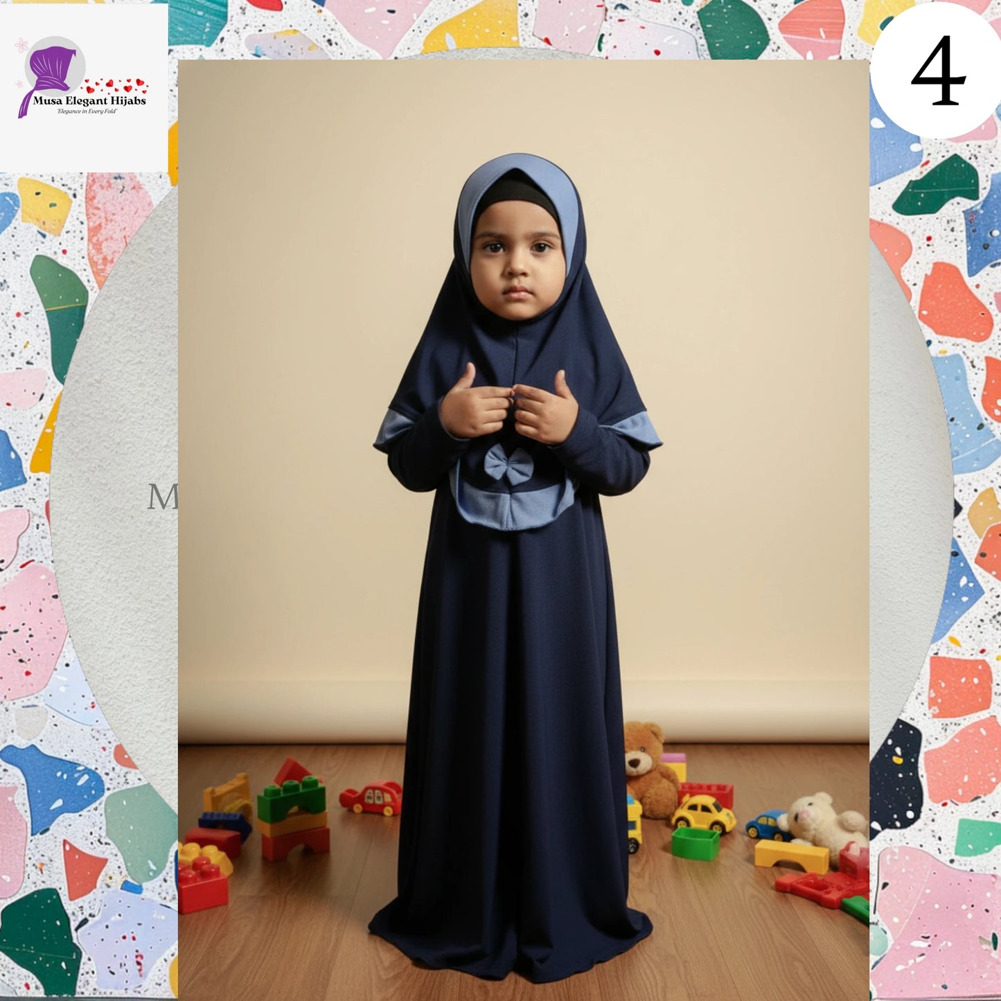 Little Noor Bow Hijabs - Dark Blue