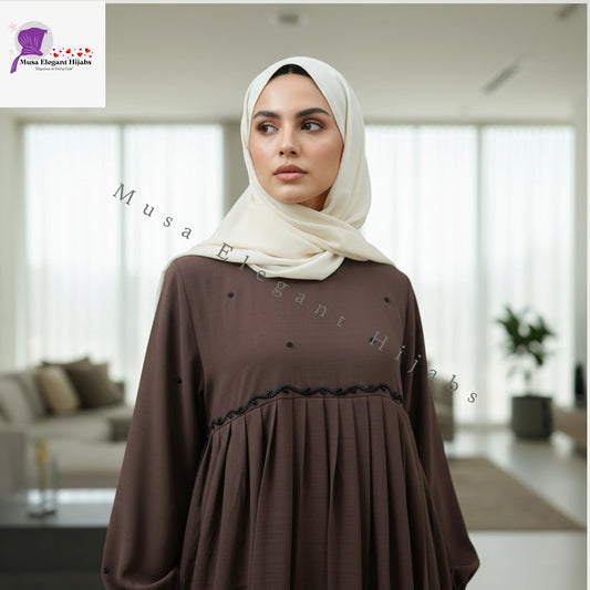 Amirah Pleated Abaya - Cocoa Mocha
