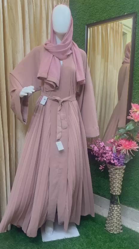 Pleated Kaftan Abaya- Pink