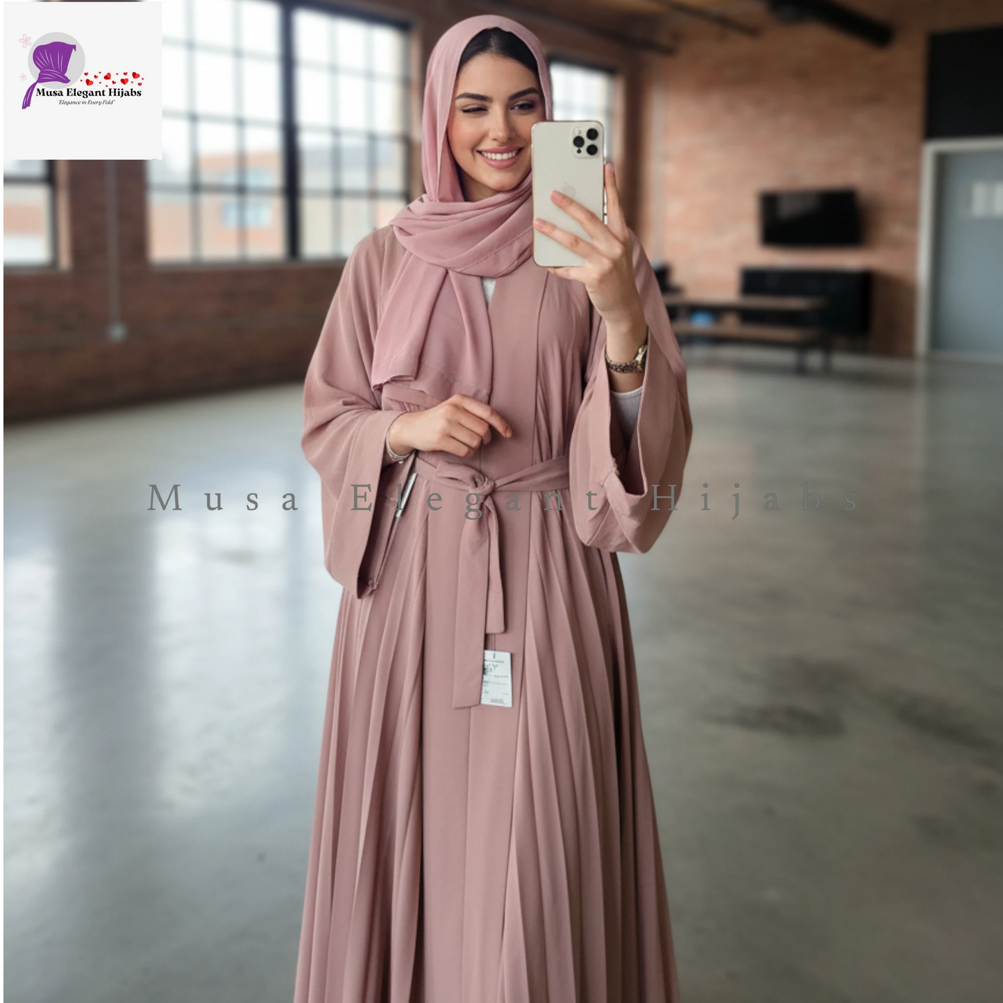 Pleated Kaftan Abaya- Pink