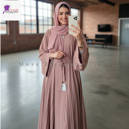 Pleated Kaftan Abaya- Pink