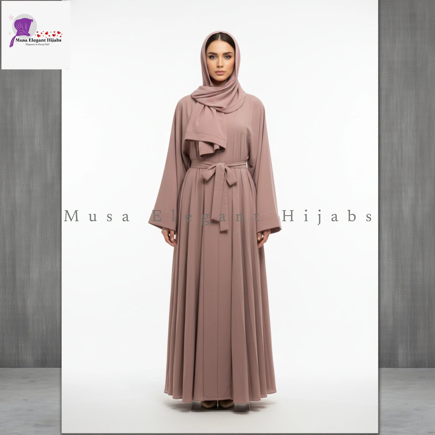 Pleated Kaftan Abaya- Pink